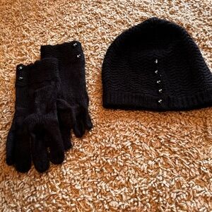 Elegant Black Knit Hat and Gloves Set